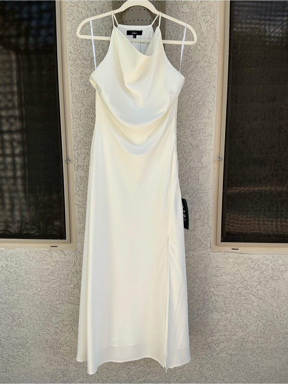 NWT Lulu’s Elynne White Satin Cowl Neck Midi Dress Large Romantic Chic Cocktail - Picture 3 of 12